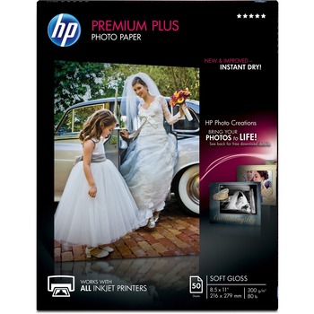 HP Premium Plus Photo Paper, Soft-Gloss, 80 lb, 8.5&quot; x 11&quot;, 50 Sheets/Pack