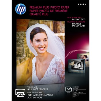 HP Premium Plus Photo Paper, Glossy, 80 lb, 5&quot; x 7&quot;, 60 Sheets/Pack