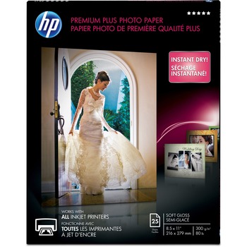HP Premium Plus Photo Paper, Soft-Gloss, 80 lb, 8.5&quot; x 11&quot;, 25 Sheets/Pack