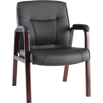Alera Alera Madaris Series Bonded Leather Guest Chair, Wood Trim Legs, 25.39&quot; x 25.98&quot; x 35.62&quot;, Black Seat/Back, Mahogany Base