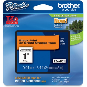 Brother P-Touch TZ Standard Adhesive Laminated Labeling Tape, 1w, Black on Fluorescent Orange