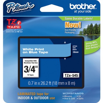 Brother P-Touch TZ Standard Adhesive Laminated Labeling Tape, 3/4w, White on Blue