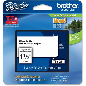 Brother P-Touch TZe Standard Adhesive Laminated Labeling Tape, 1-1/2w, Black on White