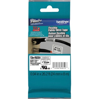 Brother P-Touch TZe Flexible Tape Cartridge for P-Touch Labelers, 1in x 26.2ft, Black on White