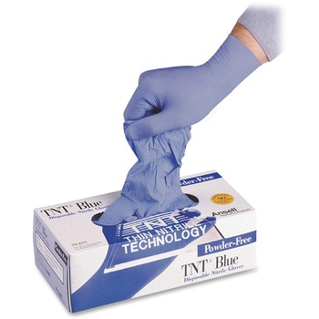 AnsellPro TNT Disposable Nitrile Gloves, Non-powdered, Blue, Large, 100/Box