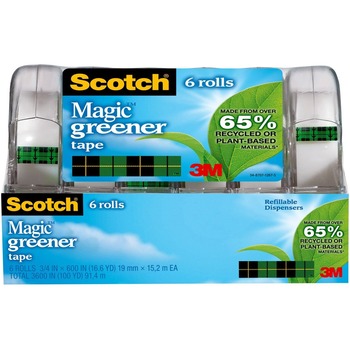 Scotch Magic Greener Tape in Refillable Dispenser, 3/4&quot; x 600&quot;, 1&quot; Core, 6/Pack