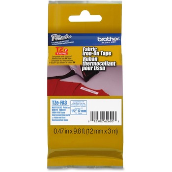 Brother P-Touch TZ Industrial Series Fabric Iron-On Tape, Navy-on-White, 1/2 x 9.8ft