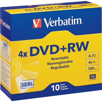 Verbatim DVD+RW Discs, 4.7GB, 4x, w/Slim Jewel Cases, Pearl, 10/Pack