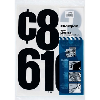 Chartpak Press-On Vinyl Numbers, Self Adhesive, Black, 6&quot;h, 21/Pack