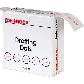 Koh-I-Noor Adhesive Drafting Dots w/Dispenser, 7/8in dia, White, 500/Box
