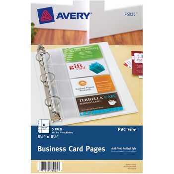 Avery Mini Business Card Pages, Three-Hole Punched, 5 1/2&quot; x 8 1/2&quot;, 5 Pages/PK, 24 PK/CT