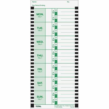 Lathem&#174; Time Time Card for Lathem Model 800P, 4 x 9, Weekly, 1-Sided, 100/Pack