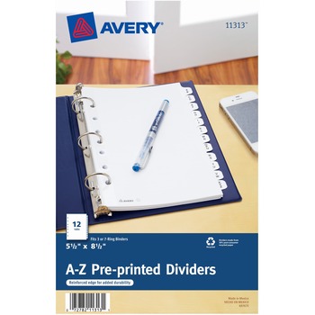 Avery Mini Preprinted Dividers, 5 1/2&quot; x 8 1/2&quot;, 12-Tab Set, A-Z