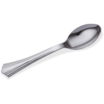 WNA Heavyweight Plastic Spoons, Silver, 6 1/4&quot;, Reflections Design, 600/Carton