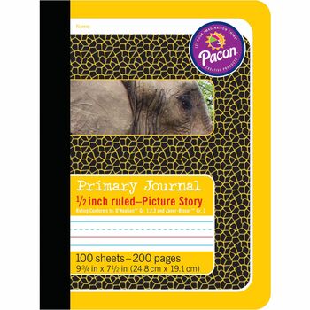 Pacon Primary Journal, 0.5&quot; Ruled, 9.75&quot; x 7.5&quot;, White Paper, Animal Print Cover, 100 Sheets