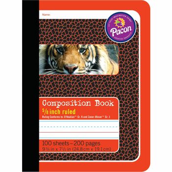 Pacon Composition Book, Narrow Ruled, 7.5&quot; x  9.75&quot;, White Paper, Red Animal Print Cover, 100 Sheets