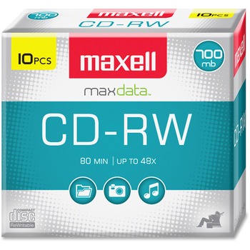 Maxell CD-RW Discs, 700MB/80min, 4x, Silver, 10/Pack