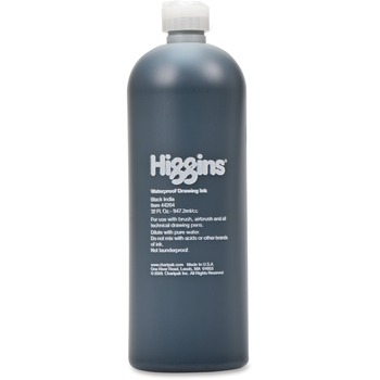 Higgins Waterproof Pigmented Drawing Ink, Black, 32 oz Bottle