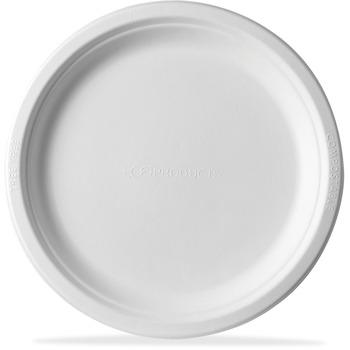 Eco-Products Renewable and Compostable Round Plates, Sugarcane, 9&quot;, White, 500 Plates/Carton
