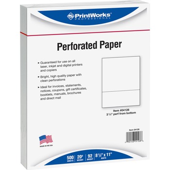 PrintWorks Professional Perforated Office Paper, 20 lb, 8.5&quot; x 11&quot;, White, 5 Reams/Carton