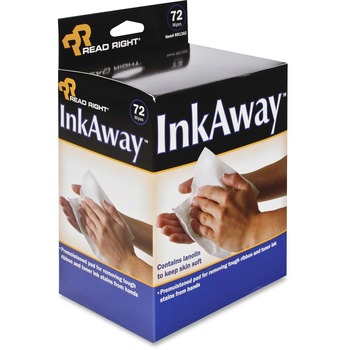 Read Right Ink Away Hand Cleaning Pads, Cloth, White, 72/Pack
