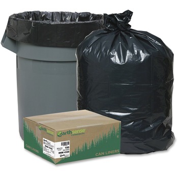 Earthsense Commercial Recycled Can Liners, 56gal, 2mil, 43 x 47, Black, 100/Carton