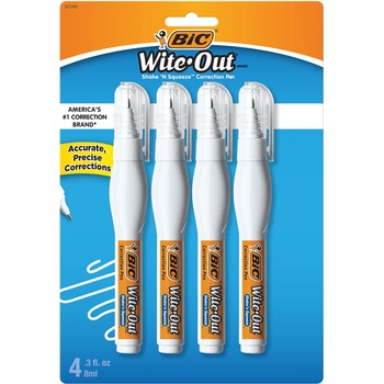 BIC Wite-Out Shake &#39;n Squeeze Correction Pen, 8 mL, White, 4/Pack