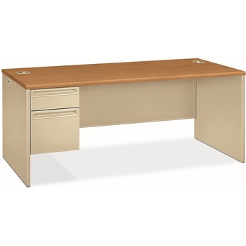 HON 38000 Series Left Pedestal Desk, 72w x 36d x 29-1/2h, Harvest/Putty