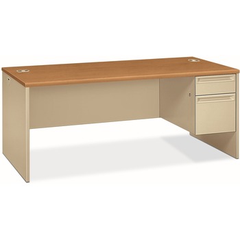 HON 38000 Series Right Pedestal Desk, 72w x 36d x 29-1/2h, Harvest/Putty