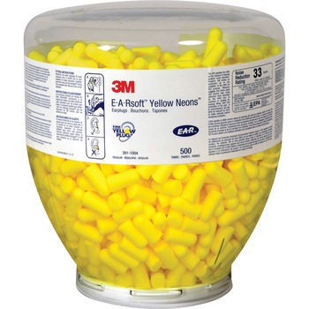 3M E&#183;A&#183;Rsoft Neon Tapered Earplug Refill, Cordless, Yellow, 500/BX