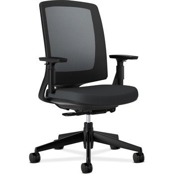 HON Lota Series Mesh Mid-Back Work Chair, Black Fabric, Black Base