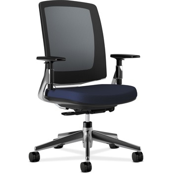 HON Lota Series Mesh Mid-Back Work Chair, Navy Fabric, Polished Aluminum Base