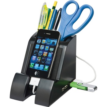 Victor Smart Charge Pencil Cup with USB Charging Hub, Black