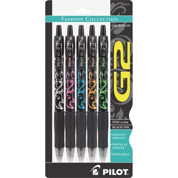 Pilot G2 Fashion Premium Retractable Gel Ink Pen, Black Ink/Asst. Barrels,.7mm, 5/Pack