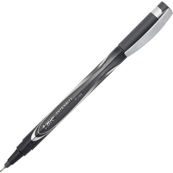 BIC Intensity Porous Point Pen, Stick, Fine 0.5 mm, Black Ink, Black Barrel, Dozen