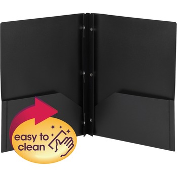 Smead Poly Two-Pocket Folder w/Fasteners, 11 x 8 1/2, Black, 25/Box