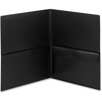 Smead Poly Two-Pocket Folder w/Security Pocket, 11 x 8 1/2, Black, 5/Pack