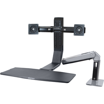 Ergotron WorkFit-A Sit-Stand Workstation, Dual LCD Monitors, Polished Aluminum/Black