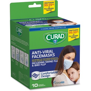 Curad Antiviral Medical Face Mask, Pleated, 10/Box