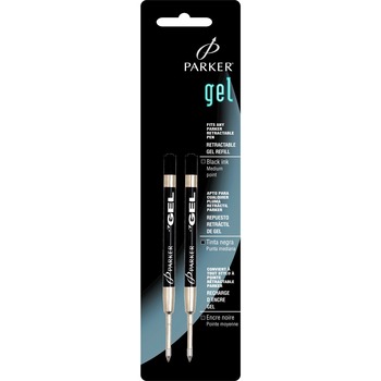 Parker Refill for Gel Ink Roller Ball Pens, Medium, Black Ink, 2/Pack