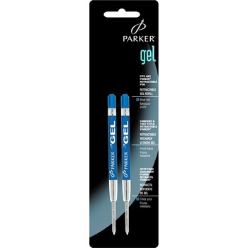 Parker Refill for Gel Ink Roller Ball Pens, Medium, Blue Ink, 2/Pack