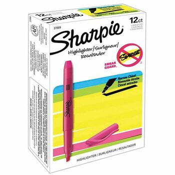Sharpie Accent Pocket Style Highlighter, Chisel Tip, Fluorescent Pink, Dozen