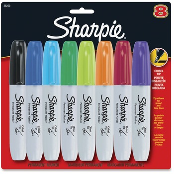 Sharpie Permanent Marker, 5.3mm Chisel Tip, Assorted, 8/Set