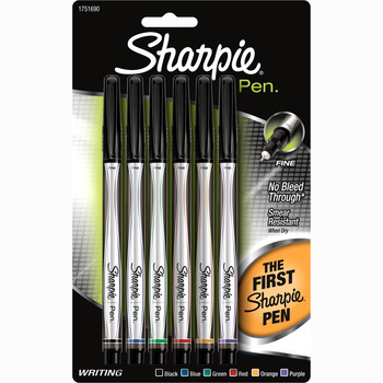 Sharpie Plastic Point Stick Permanent Water Resistant Pen, Assorted, Fine, 6/Pack