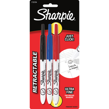 Sharpie Retractable Permanent Marker, Ultra Fine Tip, Black, Blue, Red, 3/Set