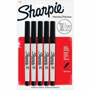 Sharpie Permanent Markers, Ultra Fine Point, Black, 5/Pack
