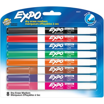 EXPO Low-Odor Dry-Erase Marker, Fine Point, Assorted, 8/Set