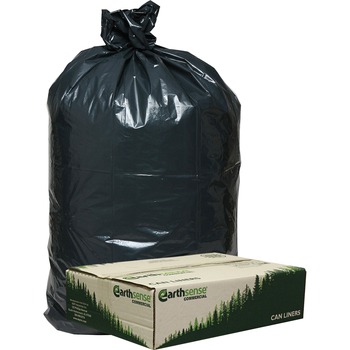 Earthsense Commercial Recycled Large Trash and Yard Bags, 33gal, .9mil, 32.5 x 40, Black, 80/Carton