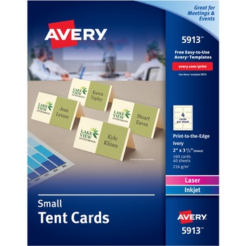 Avery Small Tent Cards, Uncoated, Ivory, Two-Sided Printing, 2&quot; x 3 1/2&quot;, 160/PK