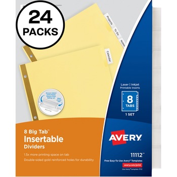 Avery Big Tab™ Insertable Dividers, 8-Tab Set, Value Pack, 24/BX